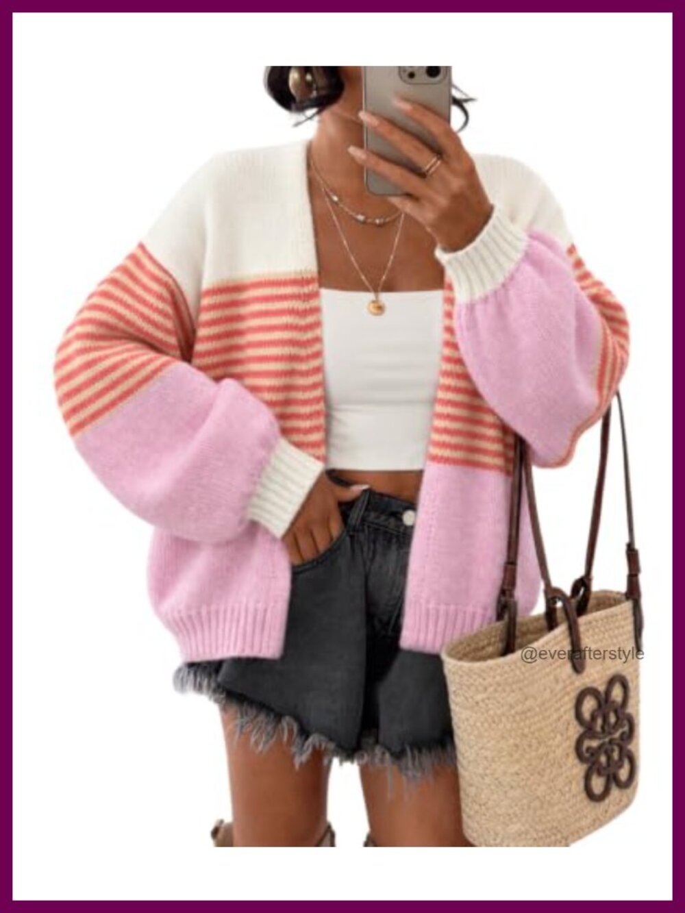 Chunky Open Front Knit Cardigan Sweater V-Neck Long Sleeve Loose Fit